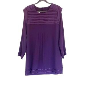 Artizara Dress size Medium‎ Plum purple long sleeve shift pleated contemporary